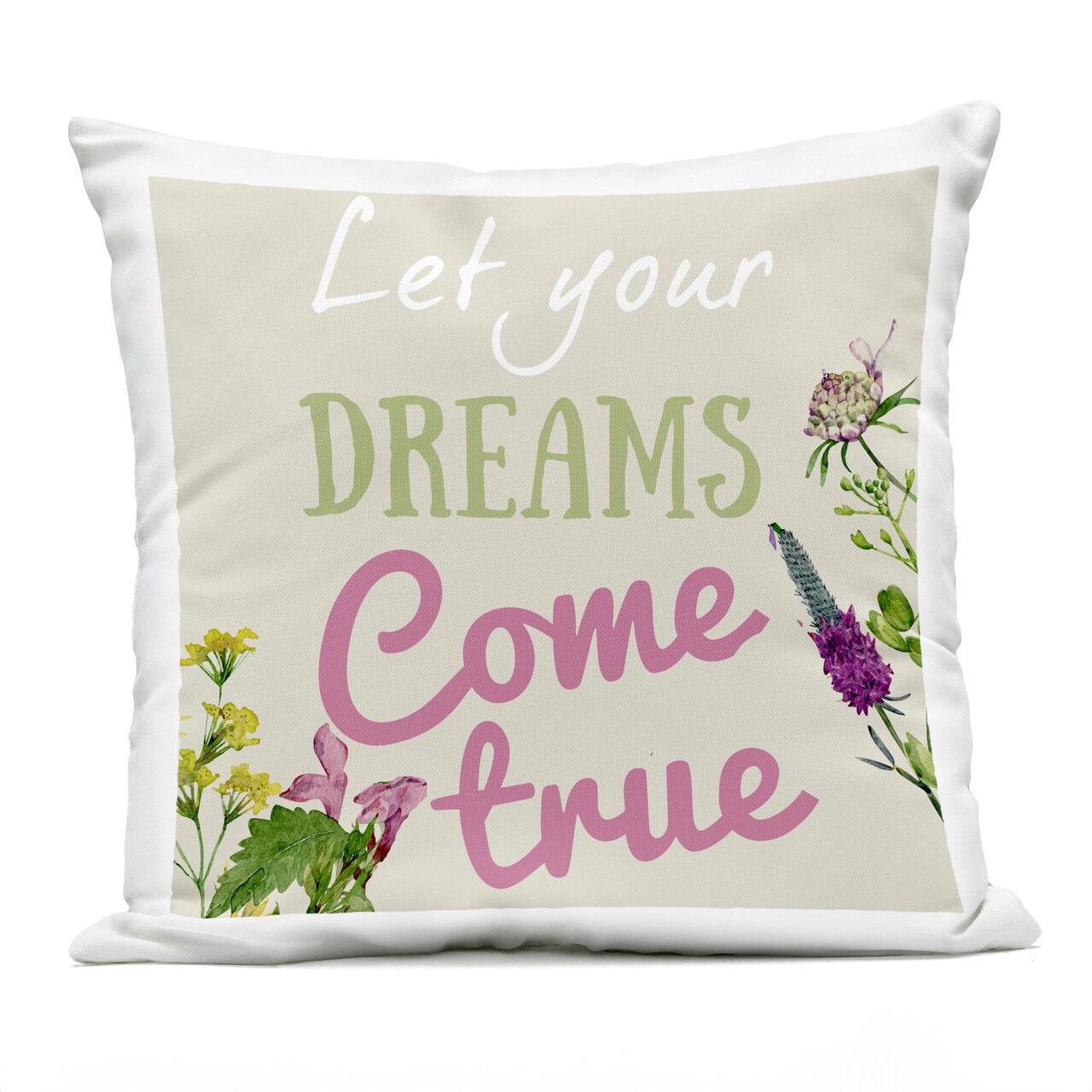 Stupell Industries Dreams Come True with Florals Outdoor Printed Pillow design by Kim Allen, 18 x 7 x 18